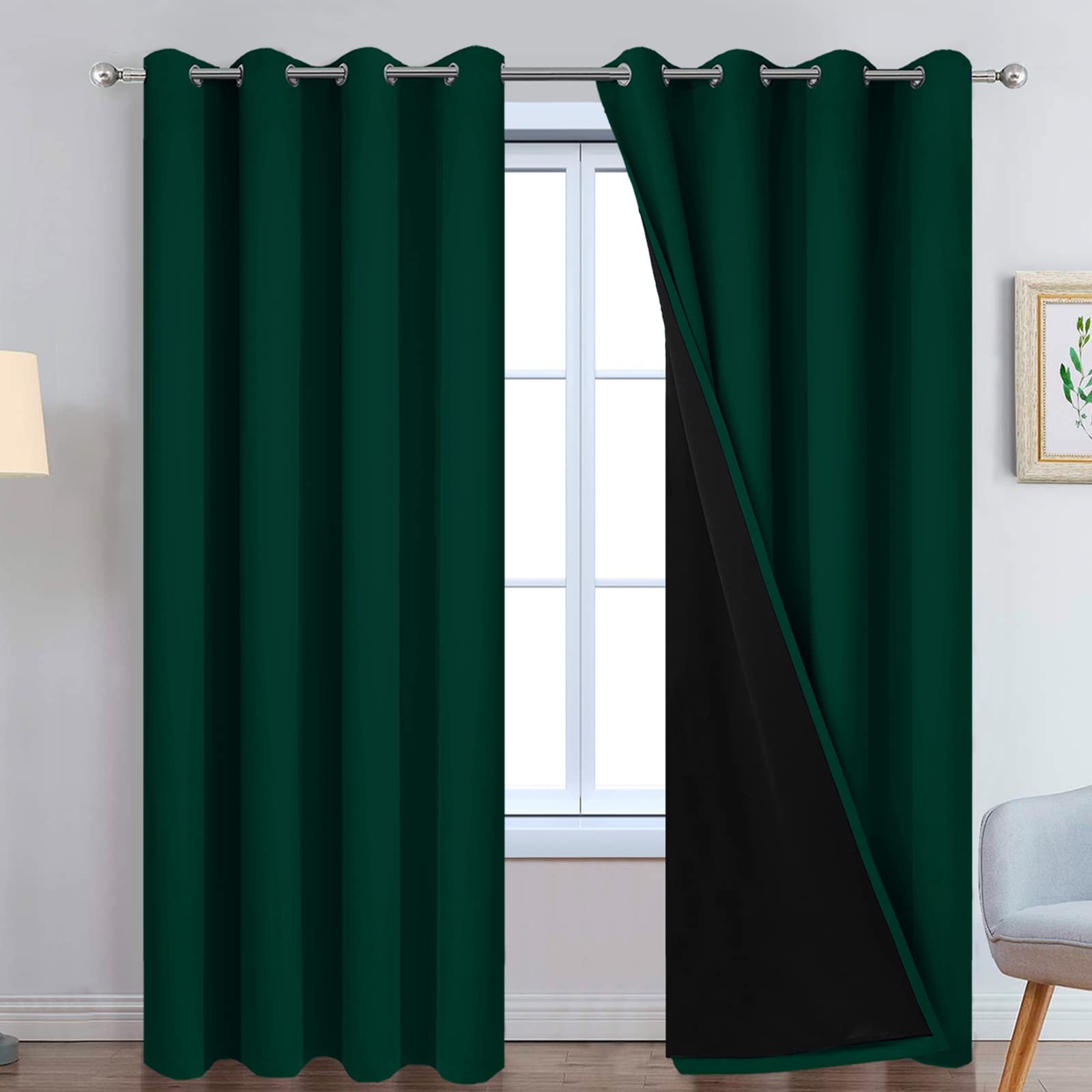 Yakamok Dark Green 100% Blackout Curtains 84 Inches Long 52" Wide 2 Panels