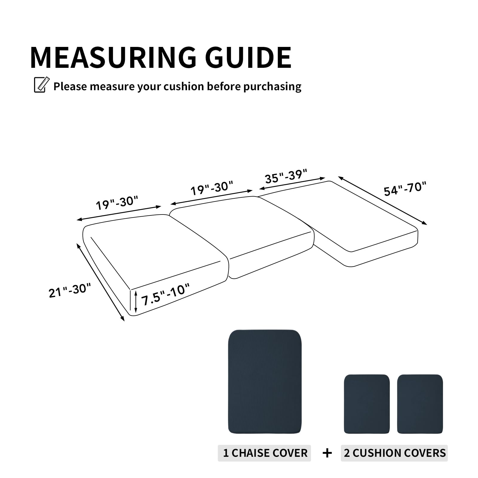 Easy-Going Stretch 3 Pieces Couch Cushion Covers for Sectional Sofa L Shape