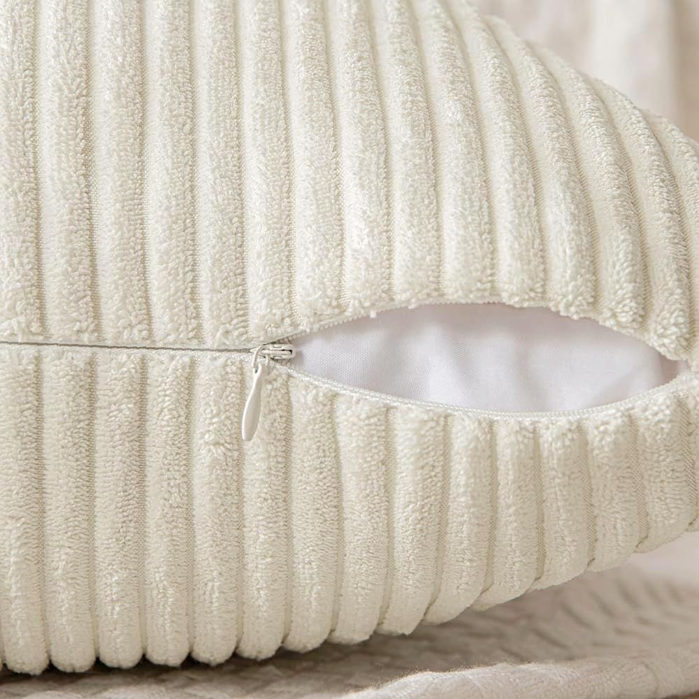 MIULEE Cream White Decorative Lumbar Throw Pillow Covers 14x24 Inch 2 Pack