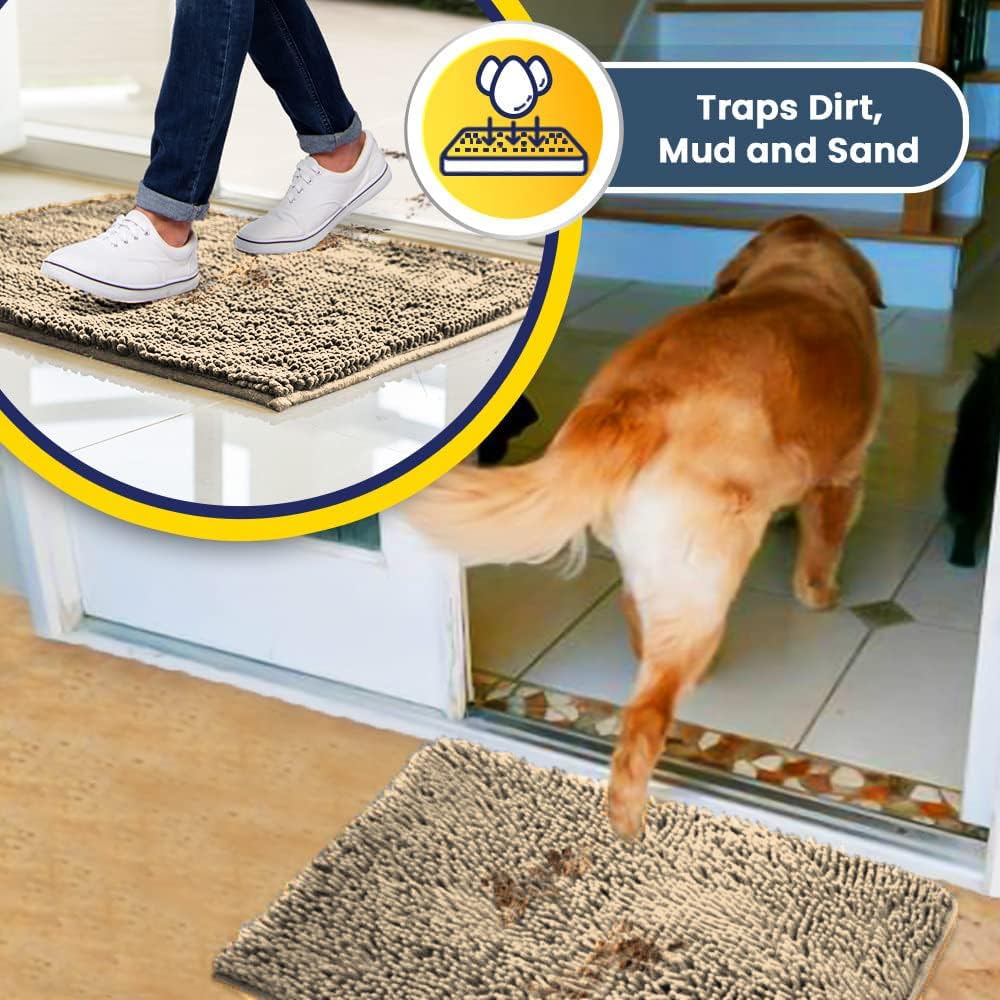 Muddy Mat® | Super Water Absorbent Door Mat Indoor, Microfiber Quick Dry Chenille Entryway Rug, Slip Resistant Front Door Mat, Indoor Mats for Entryway, Machine Washable Pet Rug, Beige 6ft x 9ft