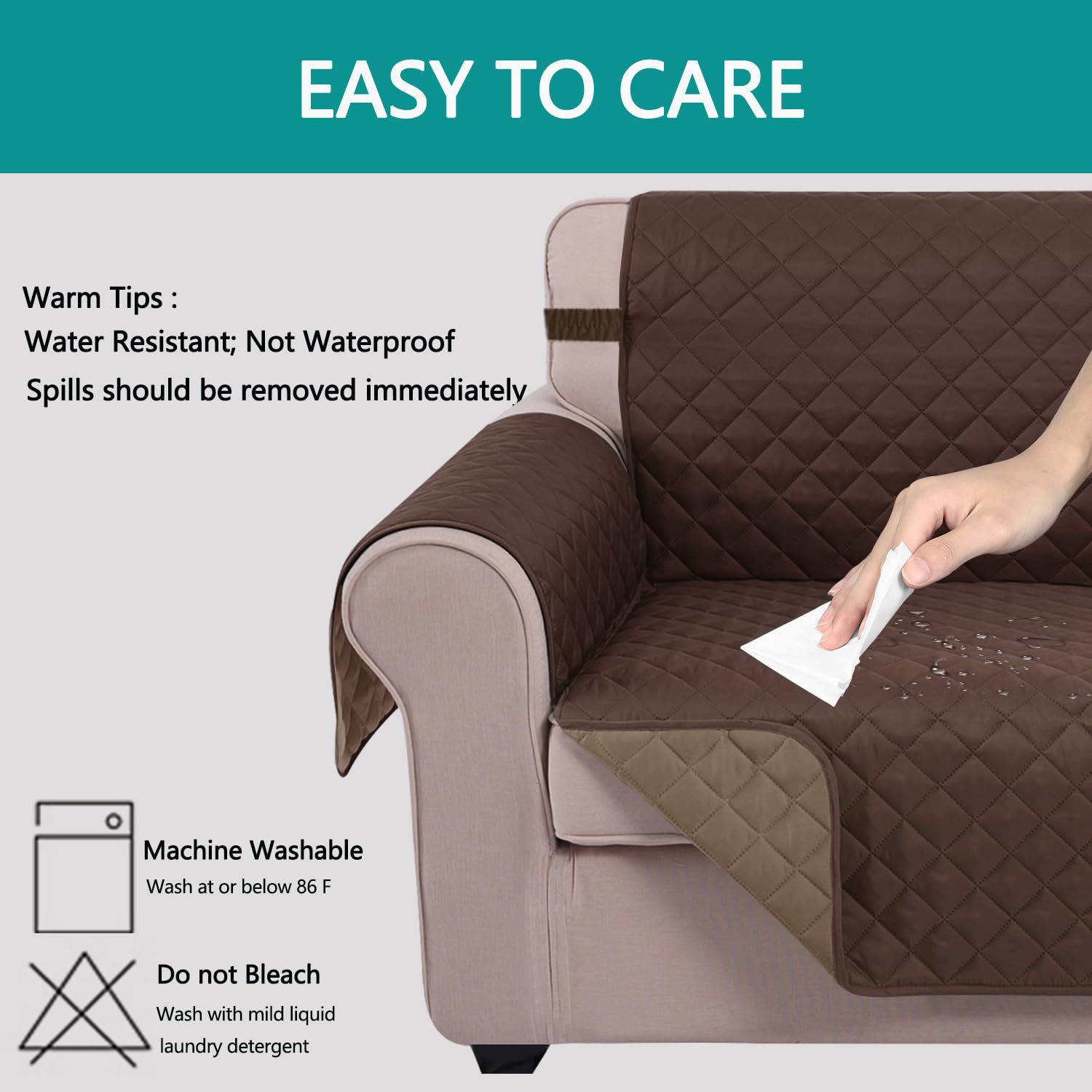 U-NICE HOME Large Sofa Cover Reversible Couch Cover, Chocolate/Taupe