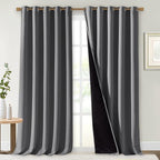 NICETOWN Total Shade Curtains and Draperies, Heavy-Duty Full Light Shading Drapes with Black Liner Backing for Villa/Hall/Dorm Window（Gray, Package of 2 Panels, 70 inches Wide x 95 inches Long