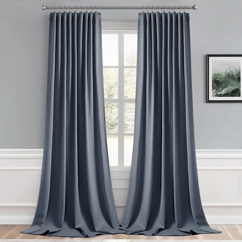 MIULEE Stone Blue Back Tab Blackout Curtains 52x120 Inch Long 2 Panels Set