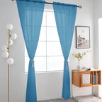 SpaceDresser Basic Rod Pocket Sheer Voile Window Curtain Panels Blue 1 Pair 2 Panels 52 Width 54 Inch Long for Kitchen Bedroom Children Living Room Yard（Blue, 52W x 54L）