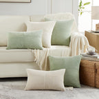 Fancy Homi 2 Packs Sage Green Decorative Throw Pillow Covers 16x16 Inch for Living Room Couch Bed, Rustic Farmhouse Boho Home Decor, Soft Corss Patchwork Corduroy Textured Square Cushion Case 40x40 cm