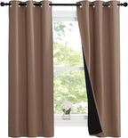 NICETOWN Cappucciono Kitchen Full Blackout Short Curtain Panels, Super Thick Insulated Window Covers, Keeping Out Cold Air and Heat 100% Blackout Blinds with Black Liner (Set of 2, 37 by 63-inch)