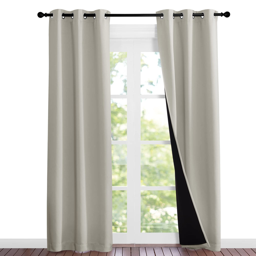 NICETOWN Natural Blackout Curtains 80 inches Long, 2 Pieces, 37" Wide Each Panel, Full Light Blocking Drapes with Black Liner for Nursery, Noise Reducing Thermal Insulated Draperies for Doorway
