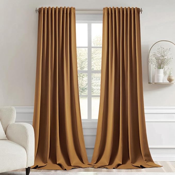 MIULEE Golden Brown Back Tab Blackout Curtains 52x96 Inch Long 2 Panels Set