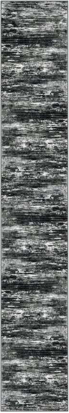 KOZYFLY Modern Abstract Washable Rug Runner 2.6x16 Hallway Rug Runner Non-Slip Soft Kitchen Runner Rugs, Black Grey Striped Carpet for Stair Entryway Bathroom Laundry Room Foyer