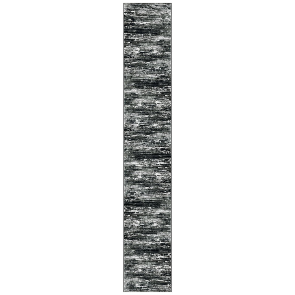 KOZYFLY Modern Abstract Washable Rug Runner 2.6x16 Hallway Rug Runner Non-Slip Soft Kitchen Runner Rugs, Black Grey Striped Carpet for Stair Entryway Bathroom Laundry Room Foyer
