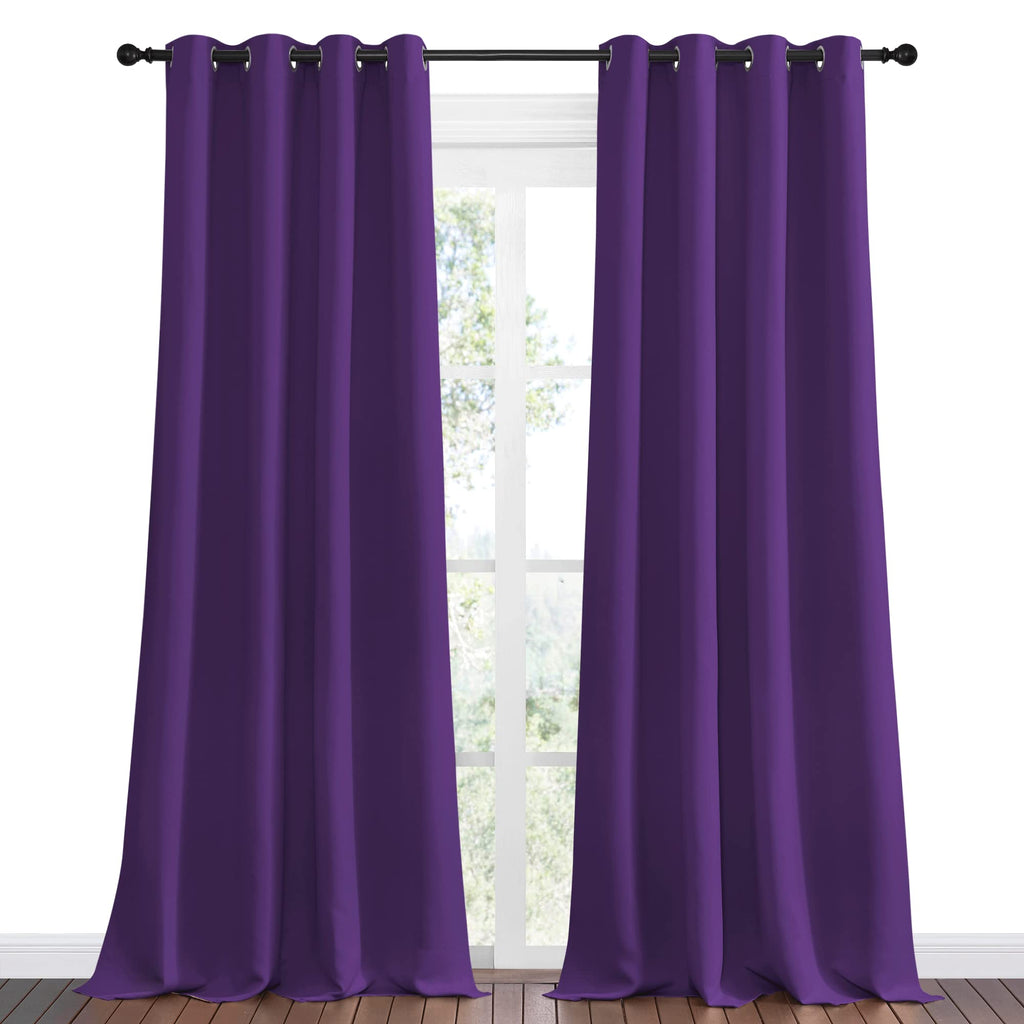 NICETOWN Purple Blackout Curtains 96 inches Long, Niose Reducing and Thermal Insulated Room Darkening Curtains for Girls Bedroom Living Room Window Decoration (55 inches Wide, 2 Panels)