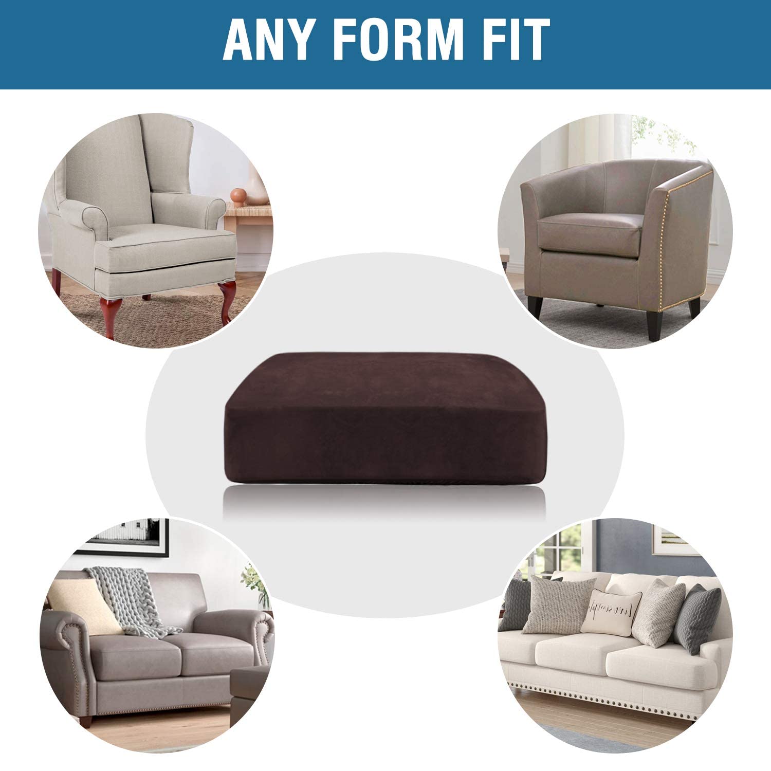 H.VERSAILTEX Velvet Stretch Couch Cushion Cover Plush Cushion Slipcover for Chair Loveseat Sofa Cushion Furniture Protector Seat Cushion Sofa Cover (2 Piece Large Sofa Cushion Covers, Brown)