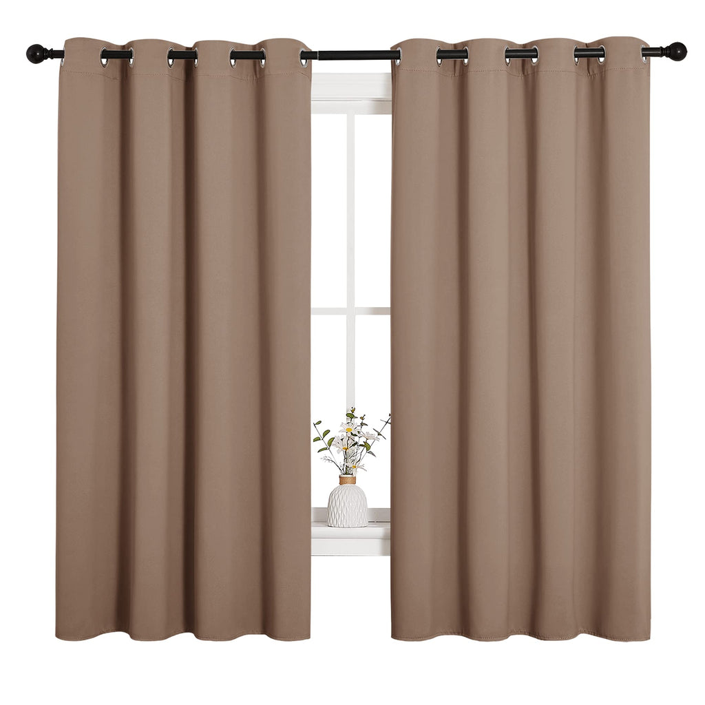 NICETOWN Blackout Window Curtains and Drapes for Kitchen, Window Treatment Thermal Insulated Solid Grommet Blackout Drapery Panels (Set of 2, 55 by 68 inches, Cappuccino)