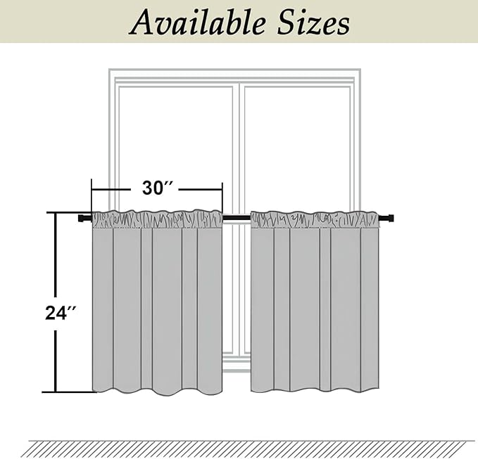 Simplebrand Ava Sage Green Short 24 Inches Blackout Curtain 2 Panels Set, Half Window Rod Pocket Privacy Curtain Tiers for Kitchen, Curtains Blackout for Bathroom Shades, W30 x L24 Inch, Sage Green