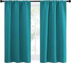NICETOWN Peacock Blue Blackout Curtains Panels for Window, Thermal Insulated Rod Pocket Blackout Drapes/Draperies for Living Room (2 Panels, W34 x L54 inches)