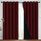 Yakamok 100% Blackout Curtains for Living Room, Noise Reducing Drapes,Thermal Insulated Blackout Curtains for Bedroom(62Wx96L, Burgundy Red, 2 Panels)