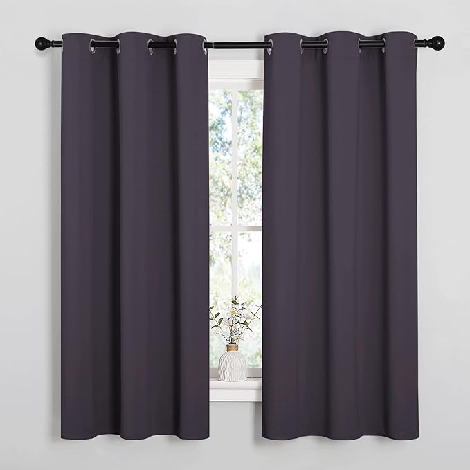 NICETOWN Greyish Purple Blackout Curtains 45 inches Length for Cafe, 2 Panels, 34" Wide, Thermal Insulated Decoration Drapes for Small Window