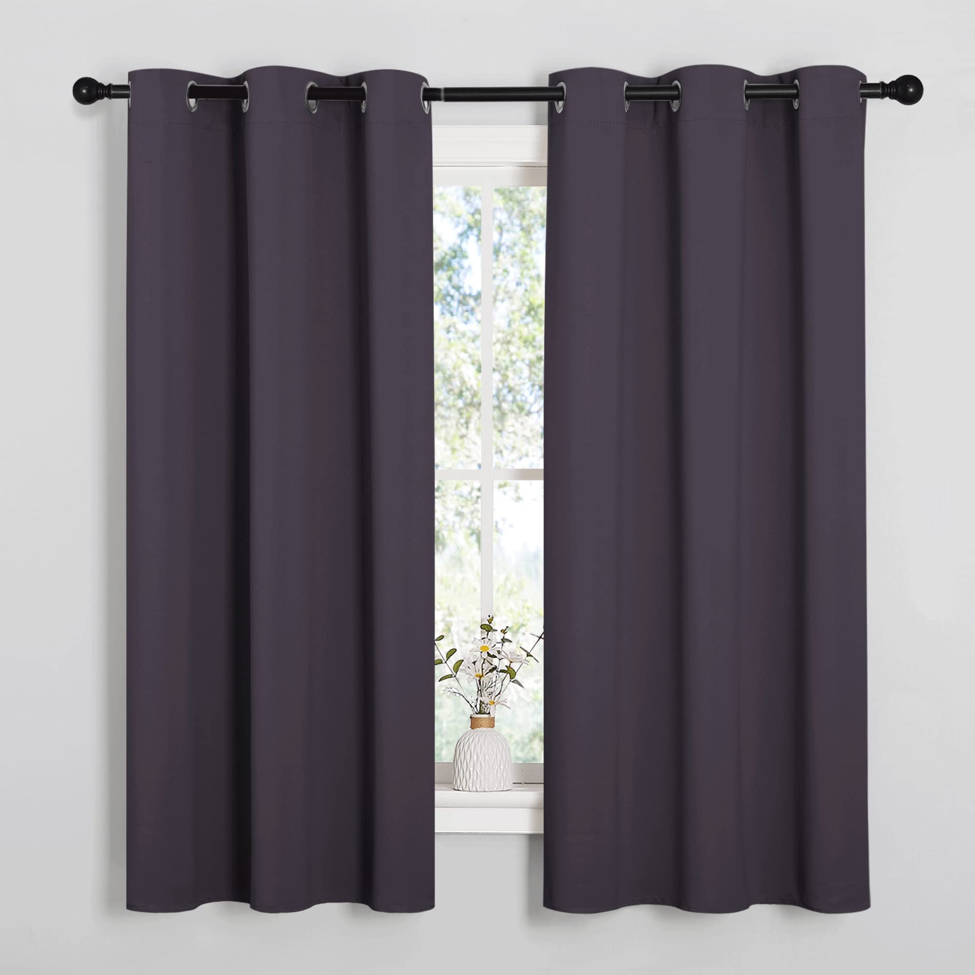 NICETOWN Greyish Purple Blackout Curtains 48 inches Length for Laundry Room, 2 Panels, 42" Wide, Thermal Insulated Decoration Drapes for Short Window