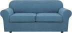 H.VERSAILTEX 3 Piece Stretch Sofa Covers for 2 Cushion Sofa Couch Covers for Living Room Furniture Cover (Base Cover Plus 2 Seat Cushion Covers) Thicker Jacquard Fabric(Large Sofa, Dusty Blue)