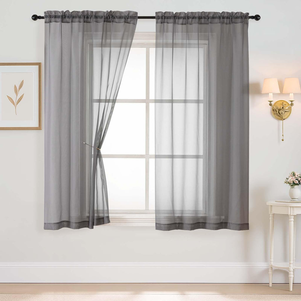 Ebesto Grey Sheer Curtains 63 Inch Length 2 Panels, Voile Sheer Curtain for Living Room, Breathable Light Filtering Modern Window Treatments, Soft Fabric Dual Rod Pocket Drapes, 2x42Wx63L Inches