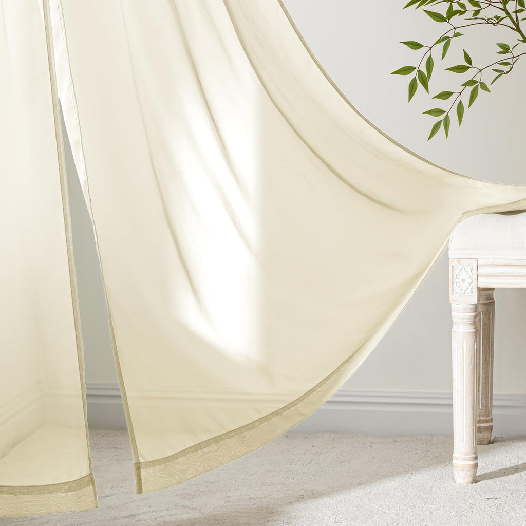 MIULEE Light Cream Sheer Curtains 90 Inches Long 4 Panels 42 x 90 Inches