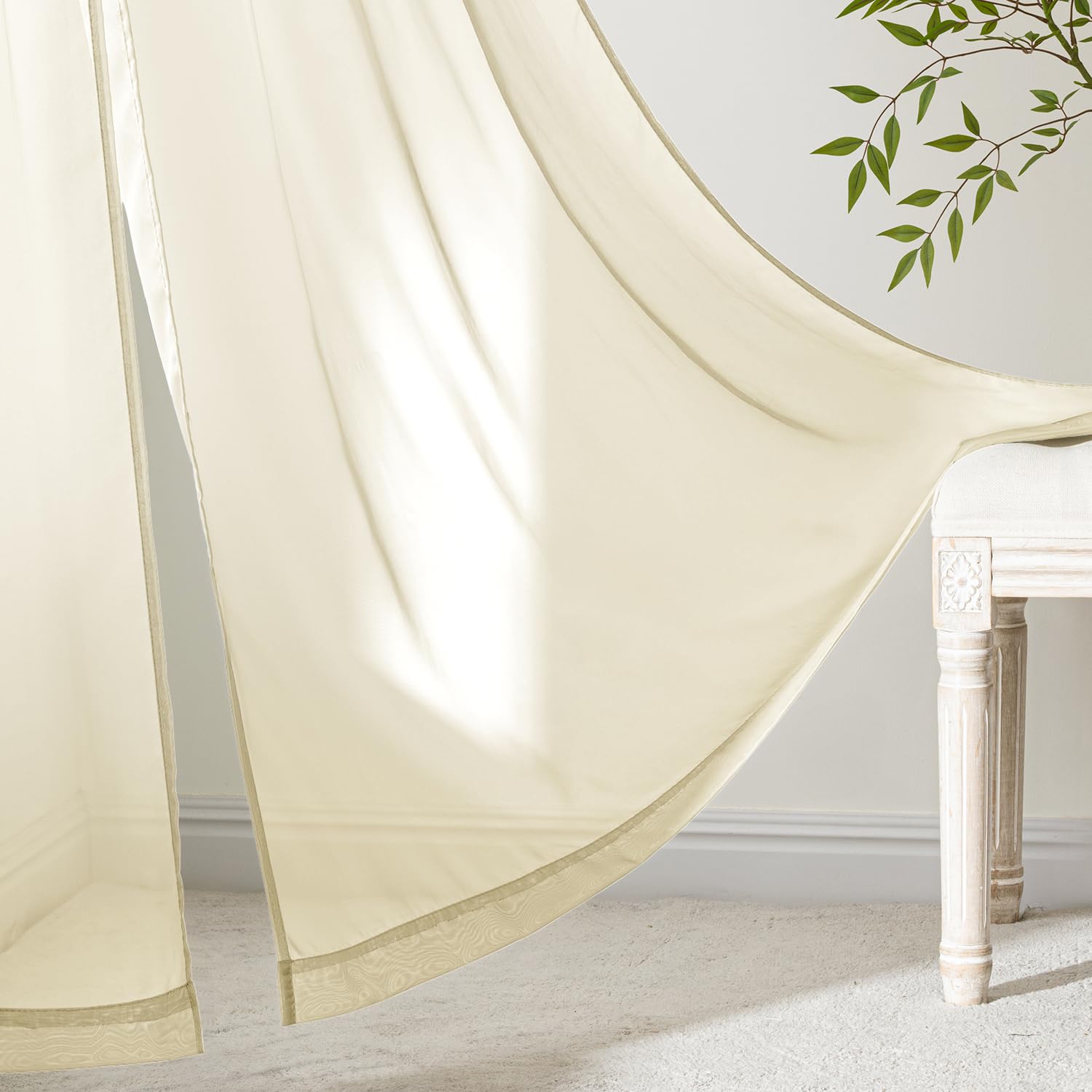 MIULEE Light Cream Sheer Curtains 90 Inches Long 4 Panels 42 x 90 Inches
