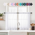 Ebesto White Small Sheer Curtains 2 Panels Set, Kitchen Curtains 24 Inch Length, Elegant Light Filtering Short Window Drapes for Living Room Bedroom, Dual Rod Pocket Design, 2x42Wx24L Inches