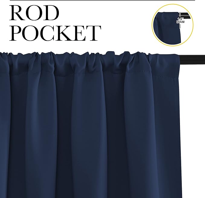 NICETOWN Blackout Curtains for Living Curtains, Home Decorations Thermal Insulated Solid Pole Top Blackout Drapes for Living Room (Navy, 1 Pair, 34-inch W x 72-inch L)