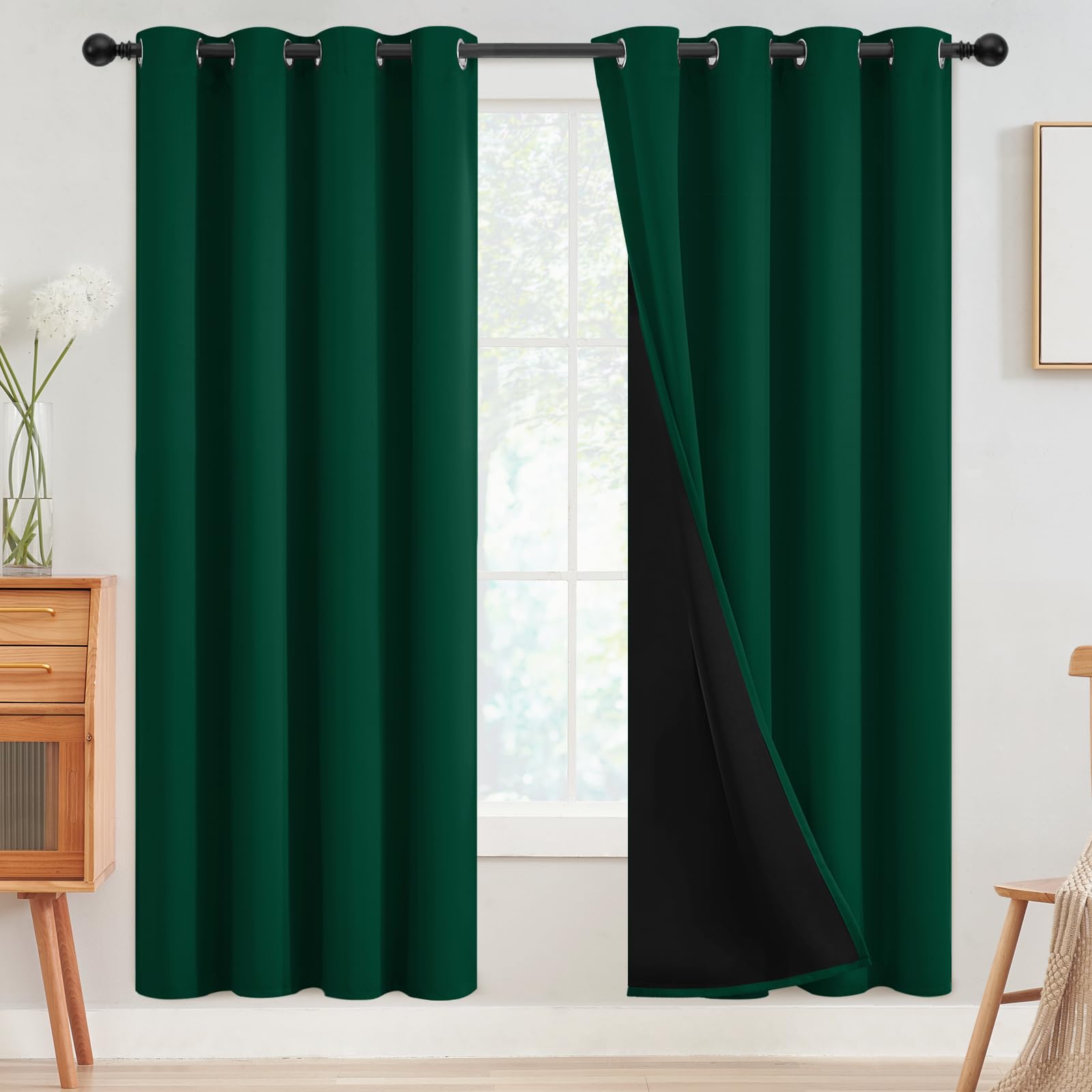 SimpleHome Dark Green 100% Blackout Curtains Room Darkening Living Room 72