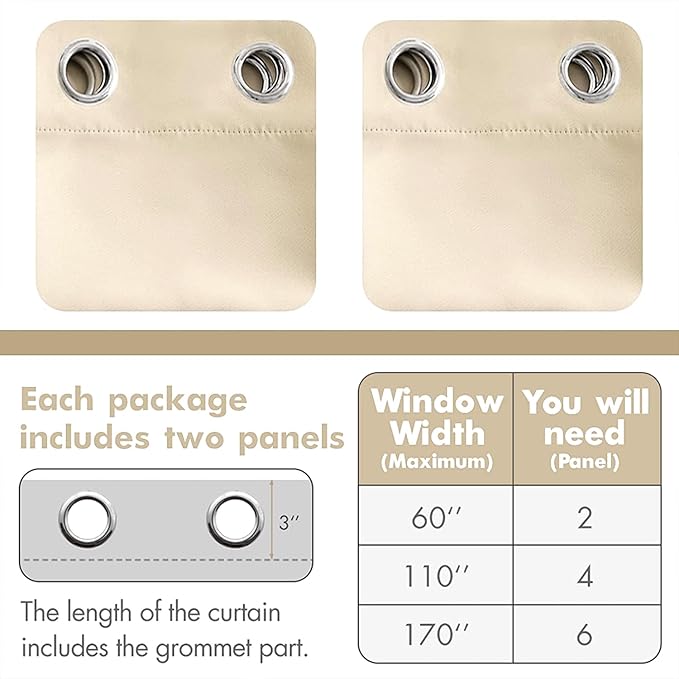 MIULEE Cream Beige Blackout Bedroom Curtains 63 Inch Long Light Blocking