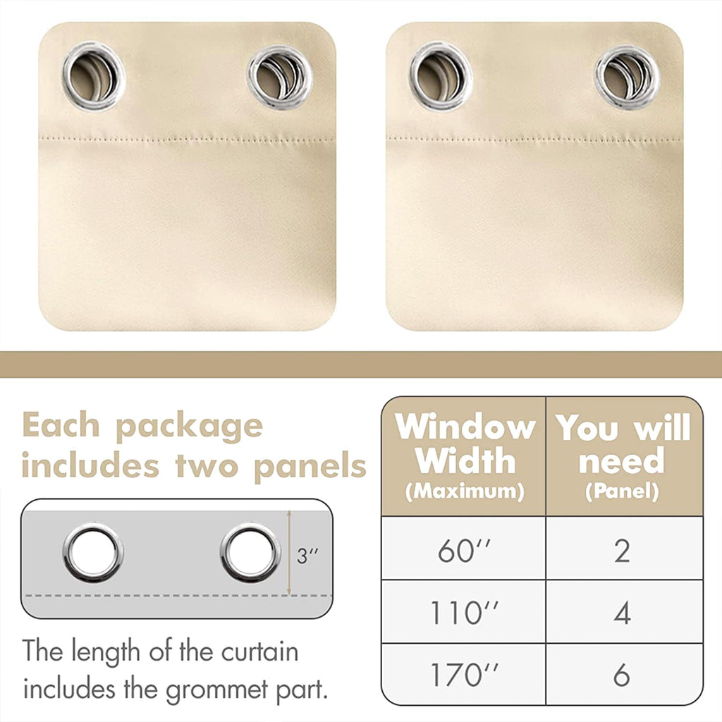 MIULEE Cream Beige Blackout Bedroom Curtains Drapes 72 Inch Long 52"x72"
