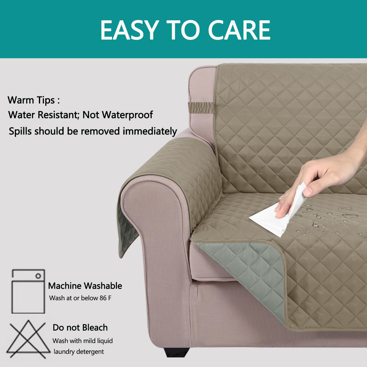 U-NICE HOME Loveseat Sofa Cover for 2 Cushion Couch, Khaki/Light Grey