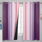 Pink and Purple Curtains 63 Inch Length 2 panels, Full Light Blocking Ombre Blackout Curtains for Kids Room, Thermal Insulated Noise Reducing Gradient Blackout Curtains for Girls Bedroom, 52x63 Inch