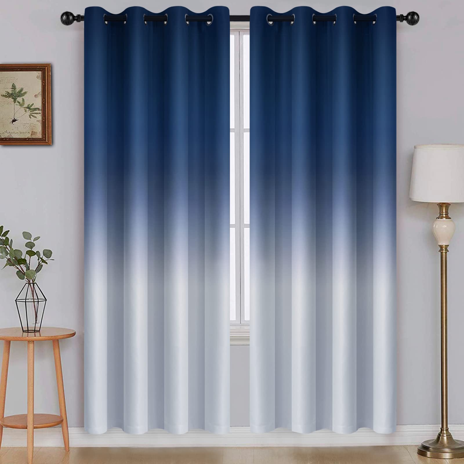 SimpleHome Blue to Grey White Ombre Room Darkening Curtains 72 Inch