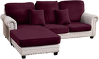 Couch Cover 3-Piece Elastic Velvet Couch Cushion Covers & Chaise Slipcovers for L-Shaped Sofas, Sofa Seat Covers Washable, Soft Cover for Couches (2 Seater + Chaise, Wine)