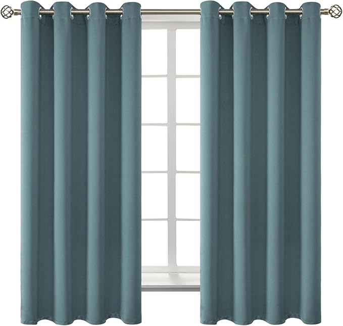 BGment Stone Blue Blackout Curtains for Bedroom 63 Inch Long - 2 Panels