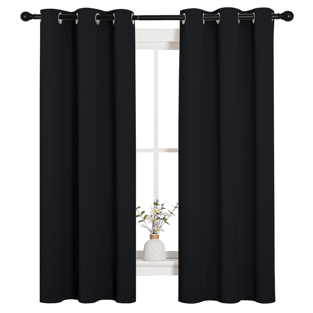 NICETOWN Black Blackout Curtains for Living Room 34" w x 63" L 2 Panels