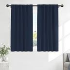 PONY DANCE Blackout Window Curtains - Double Panels Back Tab & Rod Pocket Thermal Insulated Short Drapes for Kitchen Bedroom, 52 Wide x 45 Long Per Panel, Navy Blue, 2 Pieces