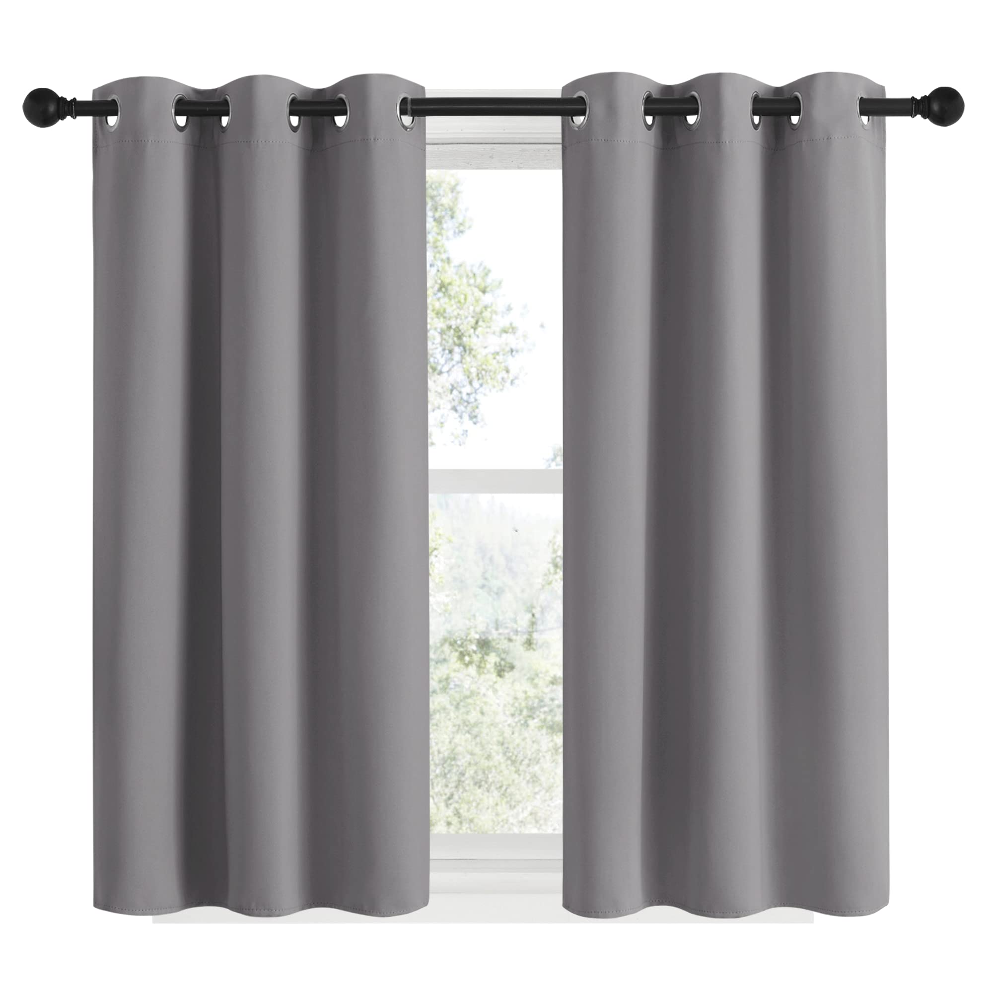 NICETOWN Silver Grey Blackout Curtain Panels for Bedroom, Thermal Insulated Grommet Top Blackout Draperies and Drapes for Basement (2 Panels, W34 x L48-inch)
