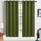 Yakamok Olive Green Blackout Curtains 63 Inches Length with Grommet Green Room Darkening Thermal Insulated Curtain Set of 2 Drapes for Bedroom Living Room, 52W x 63L,2 Panels