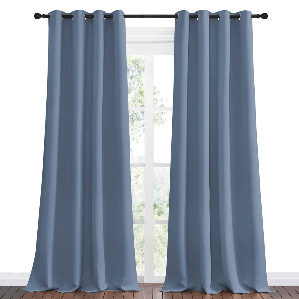 NICETOWN Stone Blue Room Darkening Curtain Panels 90" Length for Bedroom Living Room, Thermal Insulated Blackout Draperies for Home Decoration, Total Privacy (55" Width, 2 Pieces)