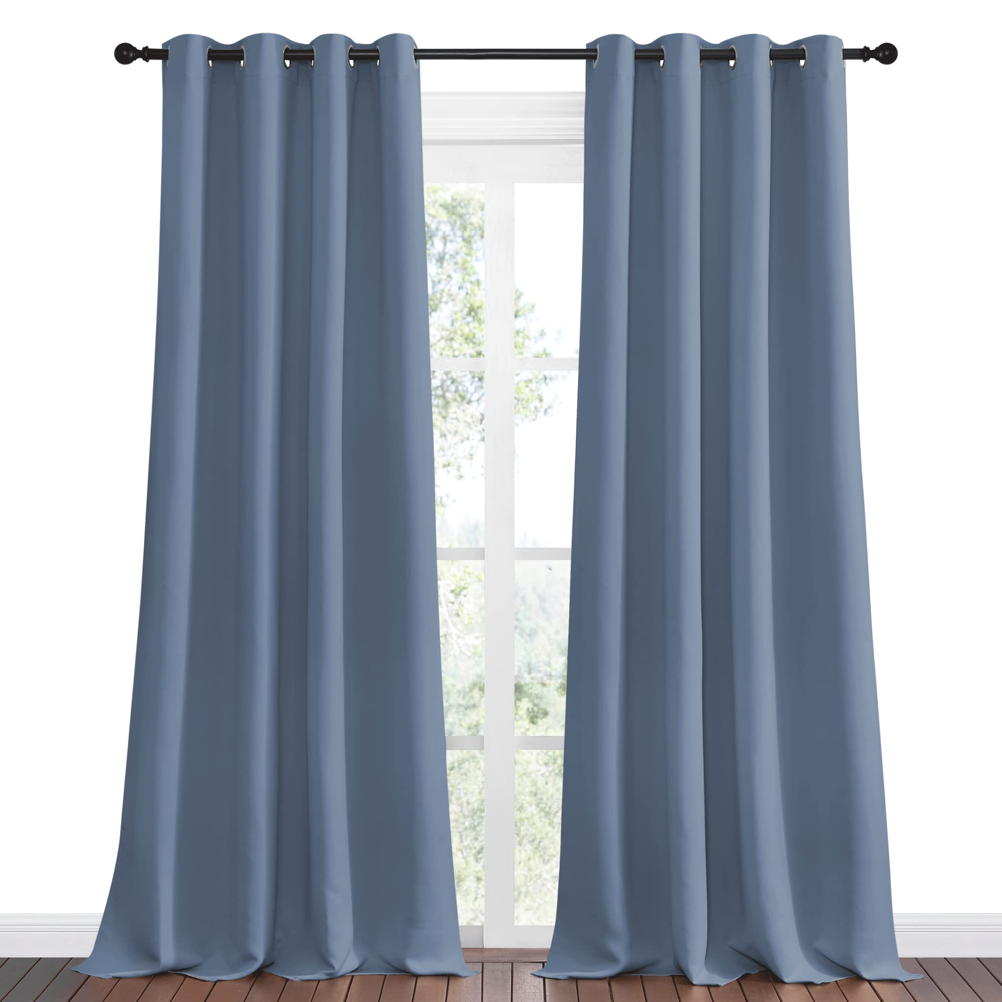 NICETOWN Stone Blue Room Darkening Curtain Panels 90" Length for Bedroom Living Room, Thermal Insulated Blackout Draperies for Home Decoration, Total Privacy (55" Width, 2 Pieces)