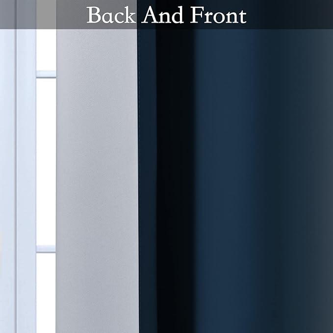 SimpleHome Ombre Room Darkening Curtains for Bedroom, Gradient Navy Blue to Grey White Light Blocking Thermal Insulated Grommet Window Curtains/Drapes for Living Room,2 Panels, 62x96 inches Length