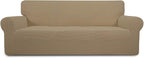 Easy-Going Stretch Sofa Slipcover 1-Piece Sofa Cover Furniture Protector Couch Soft with Elastic Bottom for Kids, Polyester Spandex Jacquard Fabric Small Checks (Sofa, Tan)