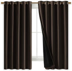 NICETOWN Complete 100% Blackout Curtains, Thermal Insulated & Energy Efficiency Window Draperies with Black Liner, Noise Reducing Short Curtains for Kids Room (Brown, 70-inch W by 63-inch L, 2 Panels)
