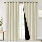 NICETOWN Living Room Completely Shaded Draperies, Privacy Protection & Noise Reducing Ring Top Drapes, Black Lined Insulated Window Treatment Curtain Panels (Beige, 2 Pieces, W70 x L84)