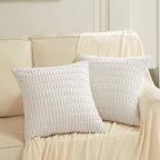 Fancy Homi 4 Packs Pure White Decorative Throw Pillow Covers 16x16 Inch for Living Room Couch Bed, Rustic Modern Farmhouse Boho Home Decor, Soft Plush Corduroy Cute Square Accent Cushion Case 40x40 cm