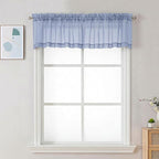 Chyhomenyc Sheer Valances for Windows - Light Filtering Small Window Curtains for Living Room Bathroom Cafe Laundry Basement, Modern Dual Rod Pocket Voile Curtain, 42Wx14L inches, Denim Blue, 2 PCS