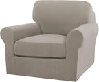 Turquoize 2 Piece Chair Covers Chair Slipcovers for Living Room Armchair Couch Cover Chair Sofa Cover with Individual Cushion Covers Furniture Cover for Chairs Feature Thick Fabric (Chair, Taupe)