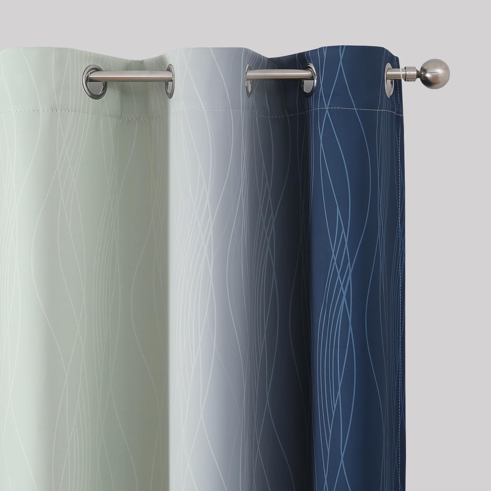 Sage Green and Navy Blue Ombre Blackout Curtains for Bedroom 54 Inches Long
